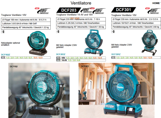 Preview: Übersicht Makita Kompressoren Vakuumpumpen Ventilatoren
