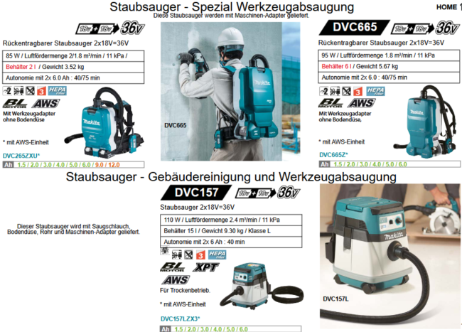 Preview: Übersicht Makita Sauger und Blasgeräte