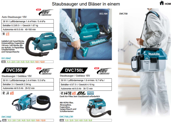 Preview: Übersicht Makita Sauger und Blasgeräte