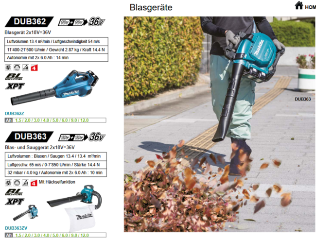Übersicht Makita Sauger und Blasgeräte