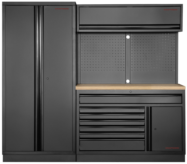 Werkstatteinrichtung Mobilio Black 2er Kombi breit mit Hochschrank 2-türig