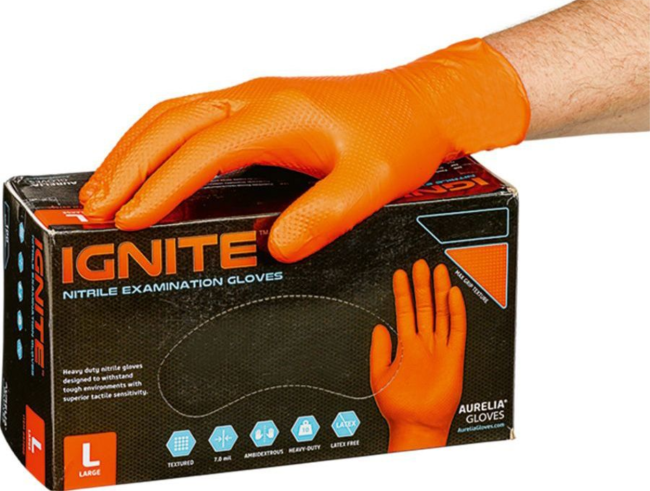 AURELIA IGNITE Einweghandschuhe Nitril orange extra stark – Box à 50 Stück - Grösse L