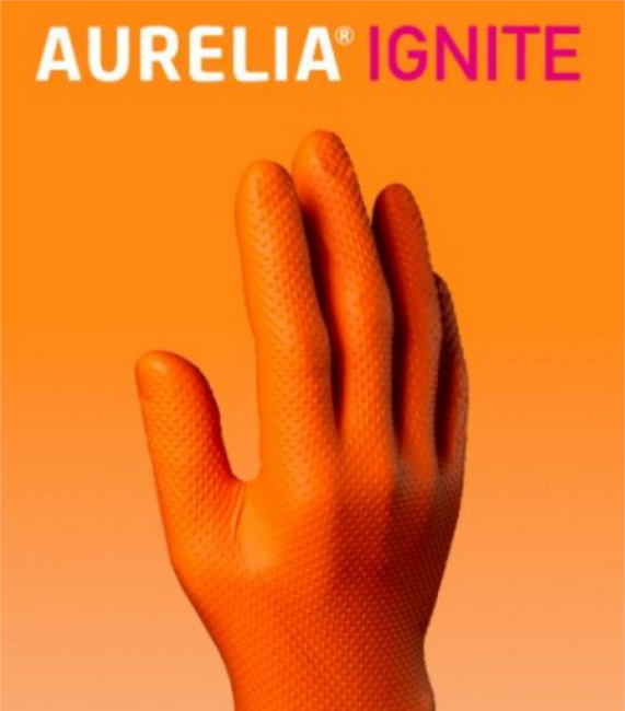 Preview: AURELIA IGNITE Einweghandschuhe Nitril orange extra stark – Box à 50 Stück - Grösse L