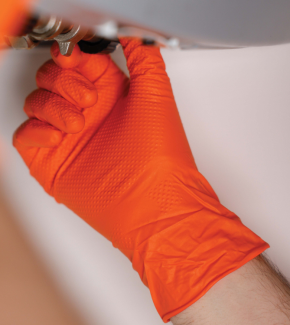 Preview: AURELIA IGNITE Einweghandschuhe Nitril orange extra stark – Box à 50 Stück - Grösse L