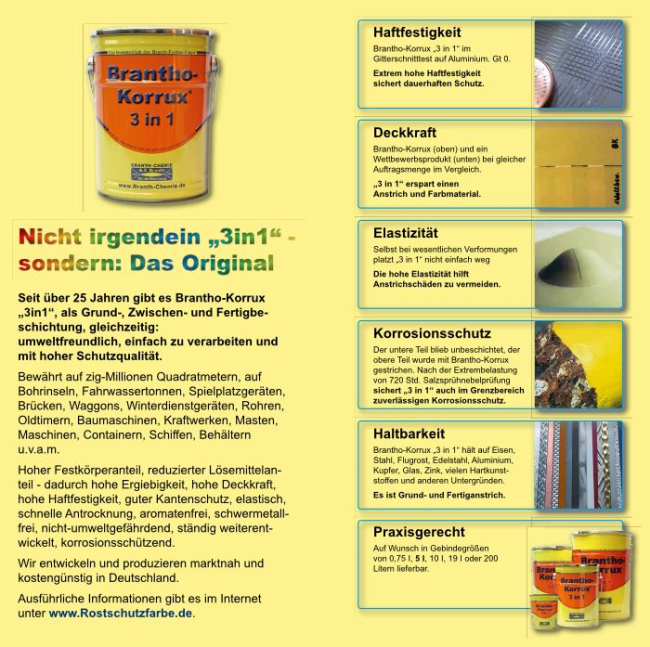 Preview: Brantho Korrux 3in1 750ml RAL 9005 Tiefschwarz Rostschutzfarbe