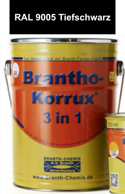 Brantho Korrux 3in1 RAL 9005 Tiefschwarz 5 Liter Rostschutzfarbe