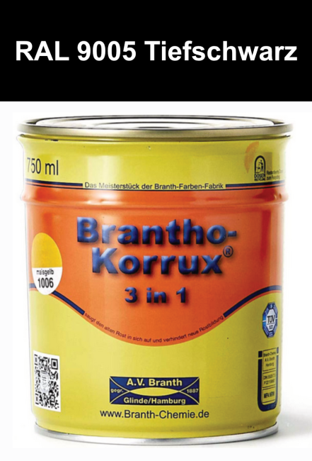 Brantho Korrux 3in1 750ml RAL 9005 Tiefschwarz Rostschutzfarbe