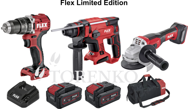 Flex 18V Akku-Werkzeug-Set Limited Edition (3-teilig inkl. 2x 5.0 Ah Akkus, Ladegerät & Tasche)