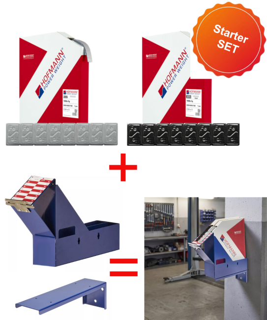 Hofmann Power Weights Werkstatt-Set: Klebegewichte Typ 355 inkl. Halterung