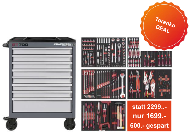 Kraftwerk Werkstattwagen BT700 PRO Line (8 Schubladen) – 236-teiliges Profi-Set