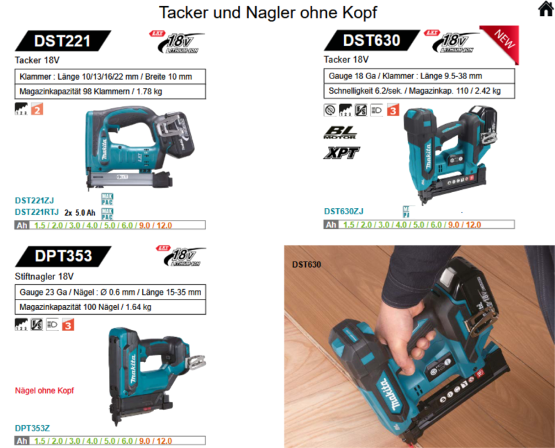 Übersicht Makita Tacker und Nagler