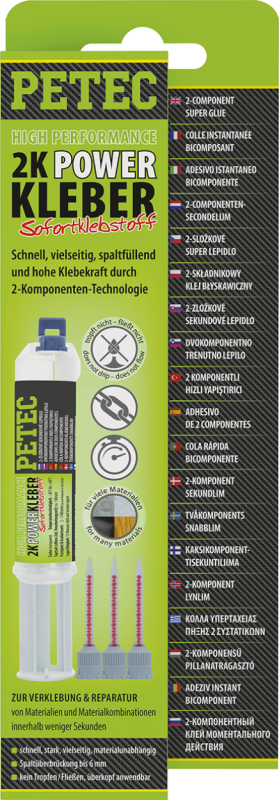 PETEC 2K Powerkleber High Performance 11 ml Zweiseitige Dosierspritze Transparent