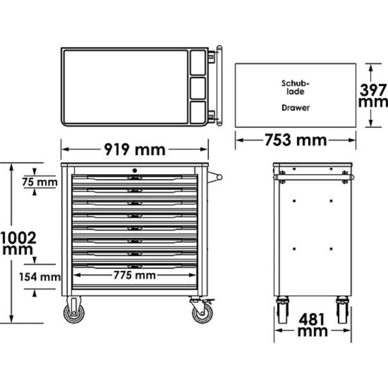Werkstattwagen XL bestückt 375-tlg. Vigor Equipment V4542