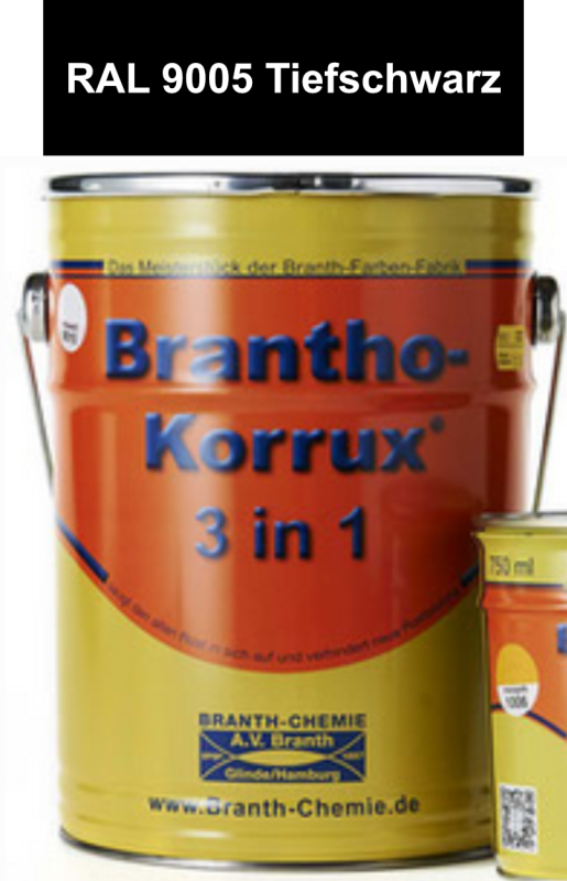 Brantho Korrux 3in1 RAL 9005 Tiefschwarz 5 Liter Rostschutzfarbe