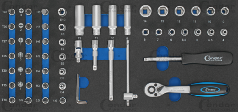 Condor Schaumeinlage Steckschlüssel 54-tlg., 1/4"