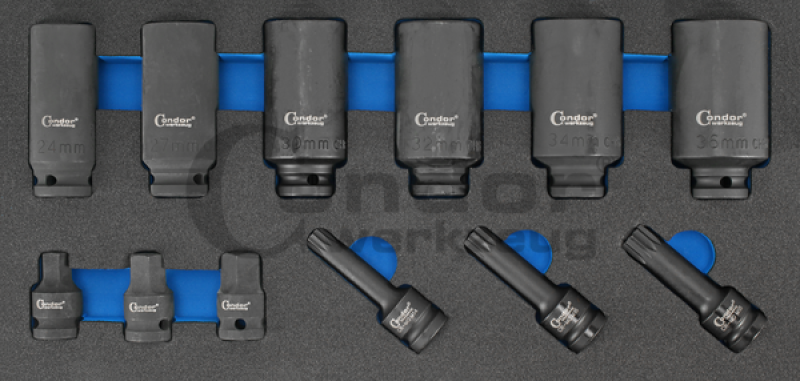 Condor Schaumeinlage Antriebswellen-Einsätze 1/3, 12-tlg., 1/2"